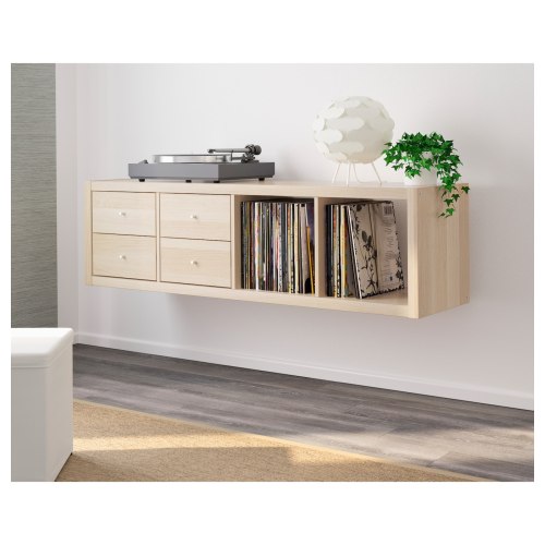 IKEA KALLAX Shelving Unit With 2 Inserts 42x147 cm White Stained